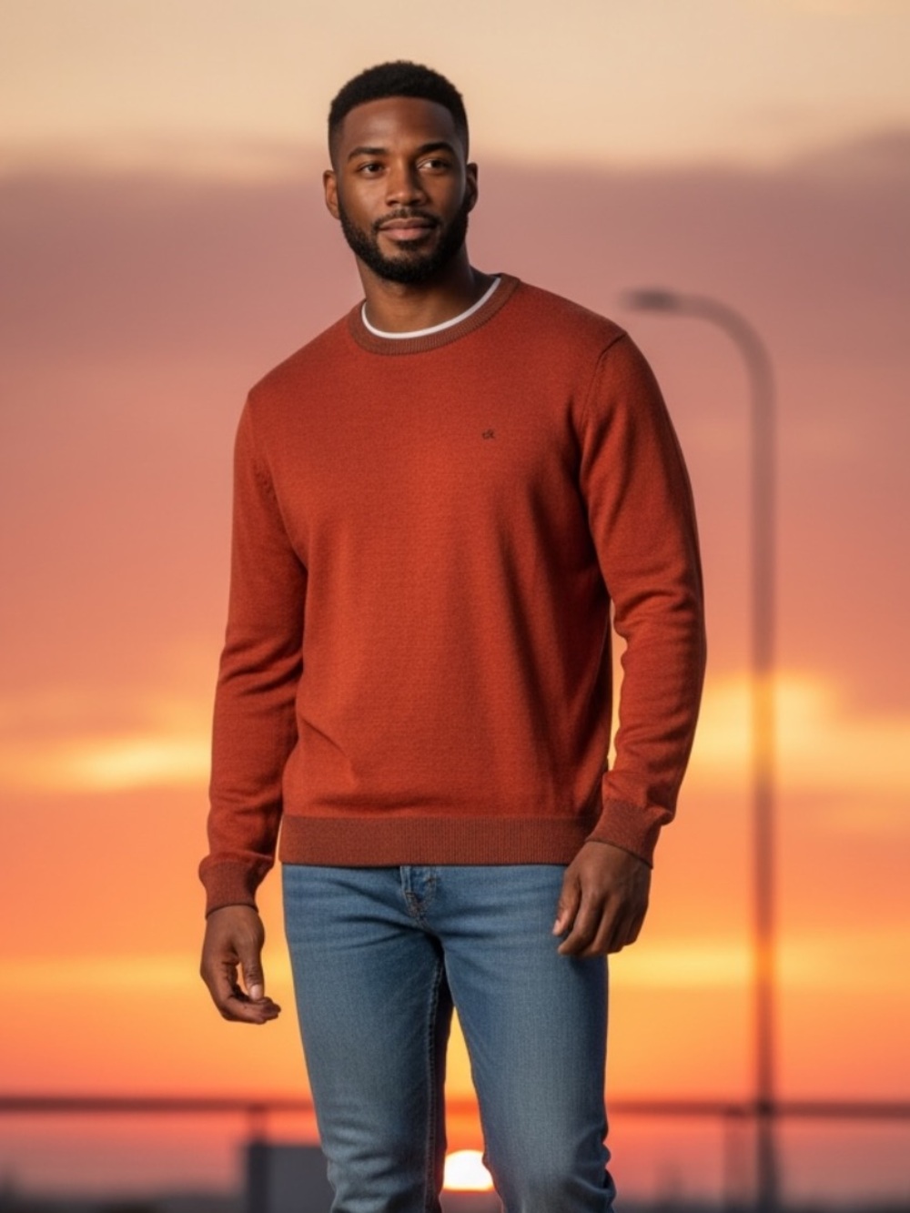 NWT Calvin Klein Cotton Silk C-Neck Curried Pumpkin Crewneck Sweater Size XL